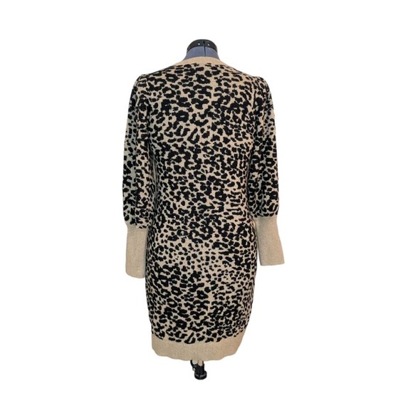 Loft Wool Blend Leopard Animal Print Long Sleeve Sweater Dress Size L - Picture 2 of 10